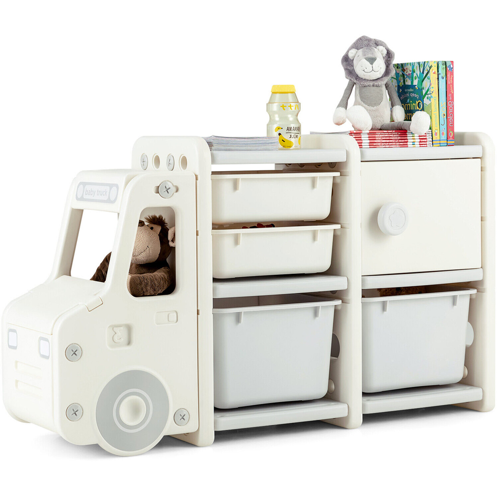 Costway Beige Kids Storage Units with Plastic Bins Image 3