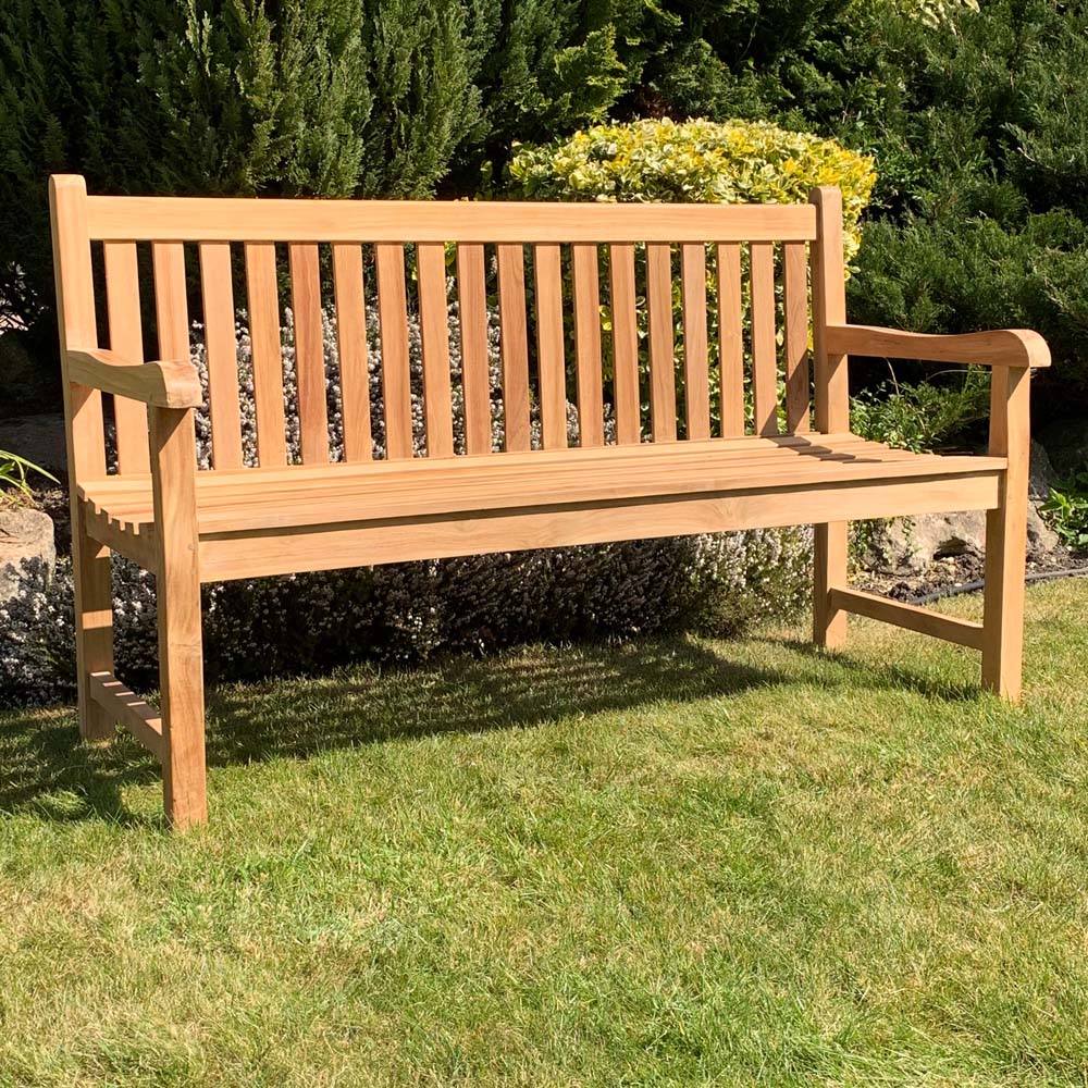 Acacia Home KD 3 Seater Natural Wood Garden Bench with Straight Backrest Image 1