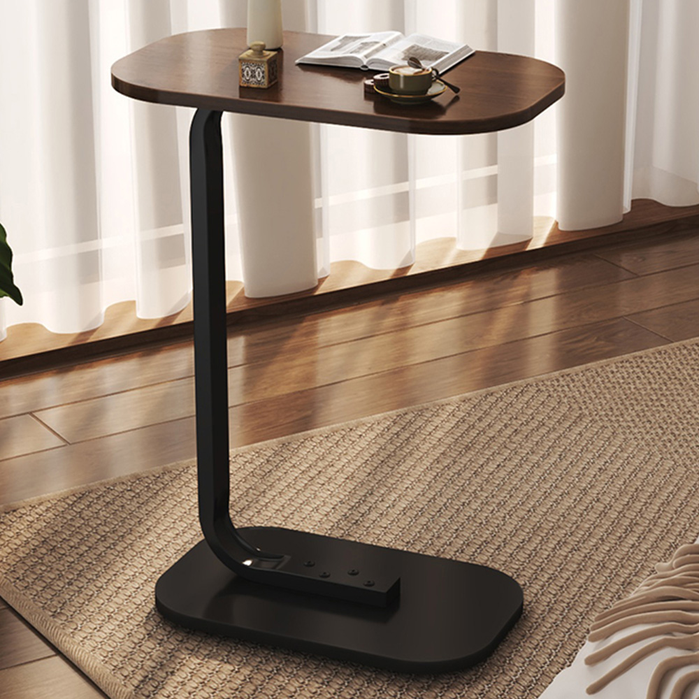 Living and Home Walnut C-Shaped Side Table with Metal Frame Image 1