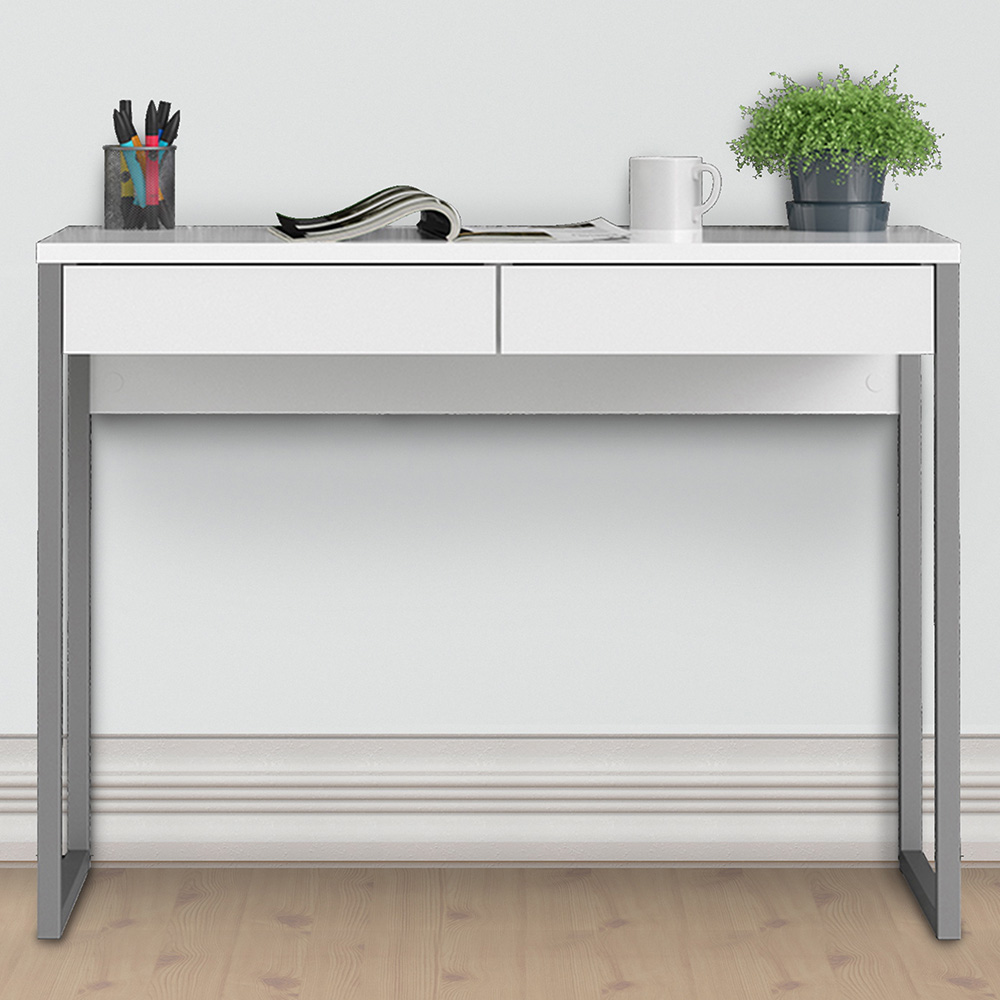 Florence Function Plus 2 Drawer Desk White High Gloss Image 1