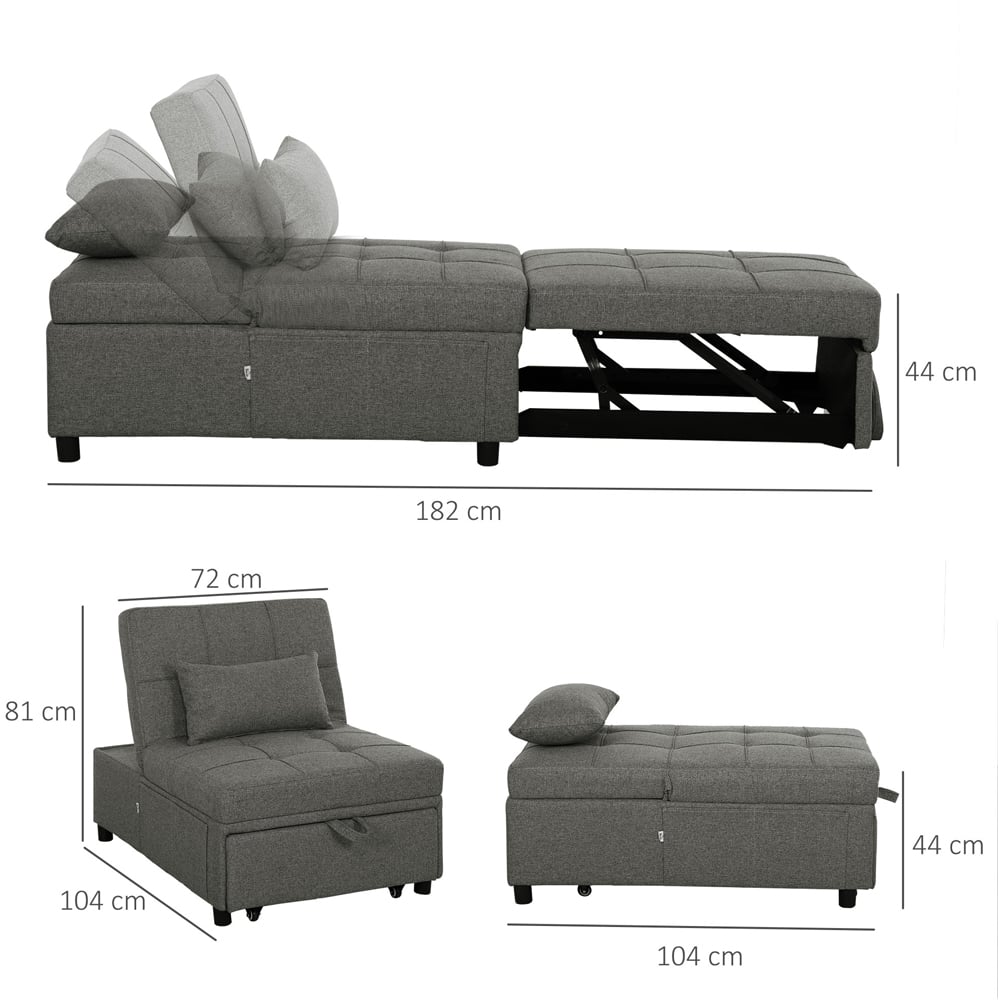 HOMCOM 4-in-1 Charcoal Grey Pull Out Sleeper Chair Bed with Pockets Image 9