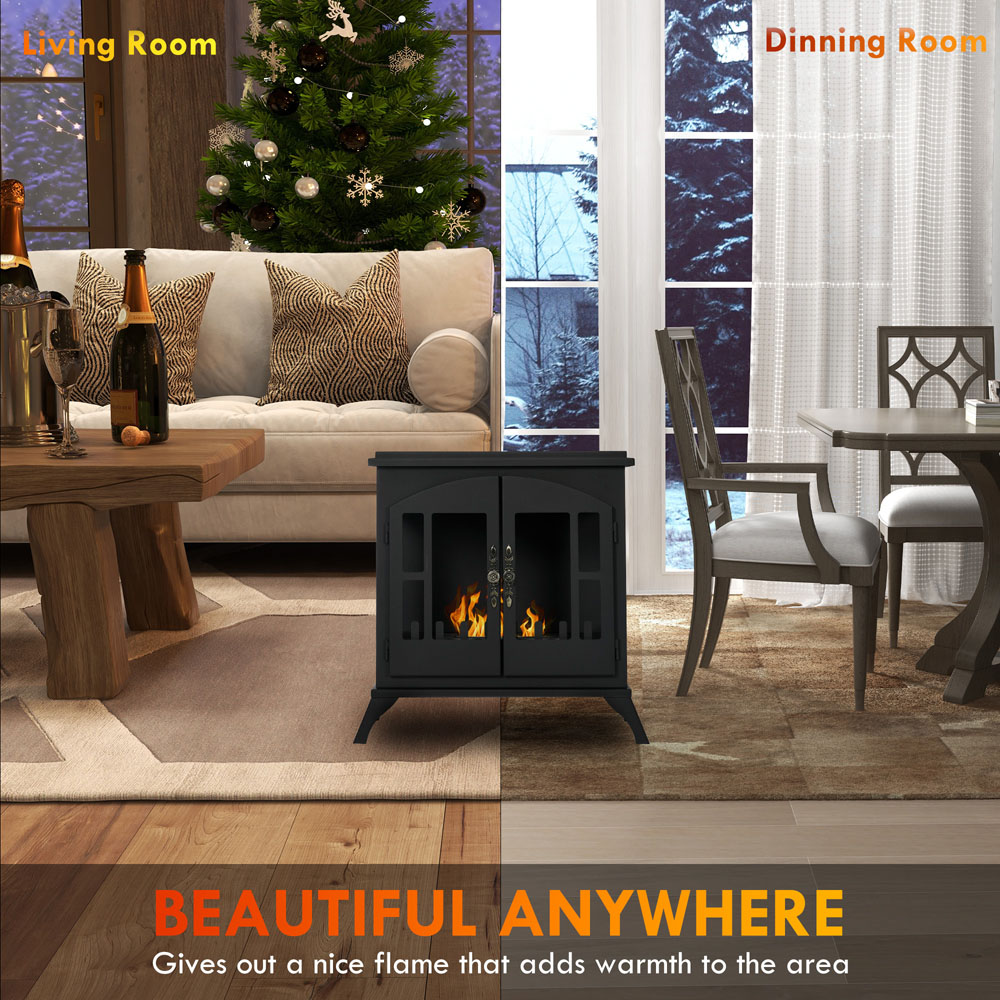 HOMCOM Black Freestanding Ethanol Fireplace Stove with Tank 0.9L Image 6