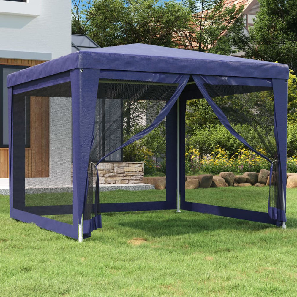 vidaXL 3 x 3m Blue Party Tent with Mesh Sidewalls Image 1