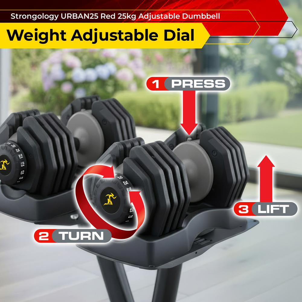 Strongology Urban25 Black and Grey Adjustable Smart Dumbbell 2.5 to 25kg 2 Pack Image 2