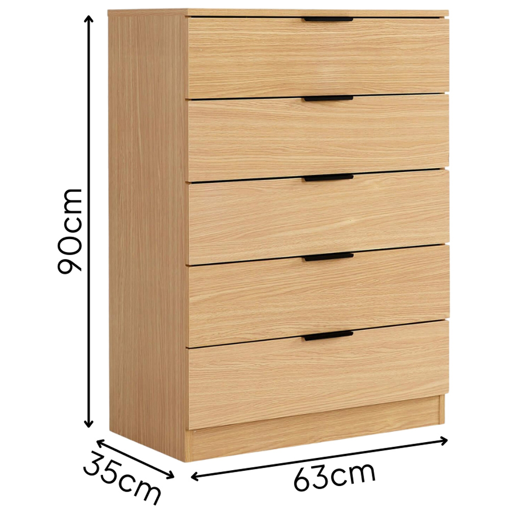 Home Source Phoenix 5 Drawer Oak Effect Chest of Drawers Image 6