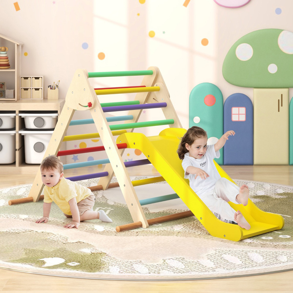 Costway Kids Multicolour Pikler Triangle Set with Slide Image 4