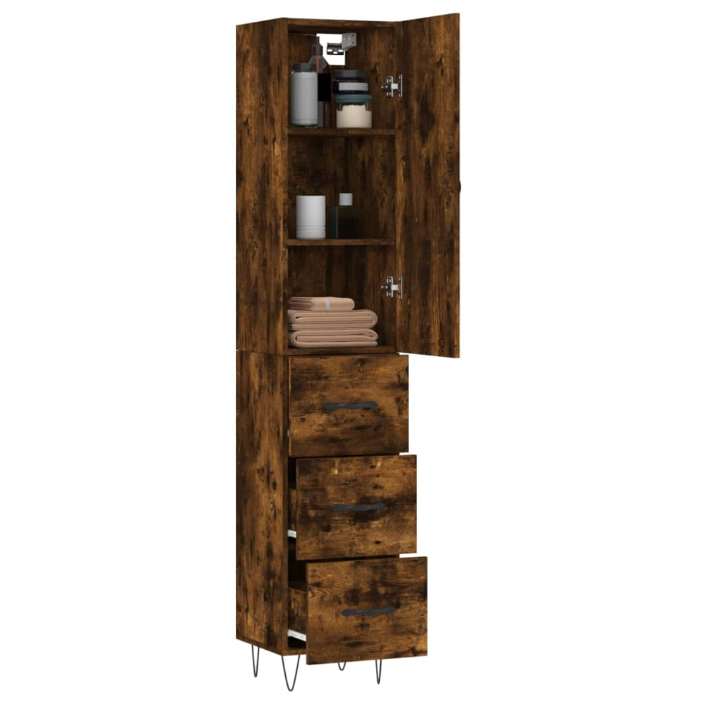 vidaXL Single Door 3 Drawer Smoked Oak Highboard Image 3