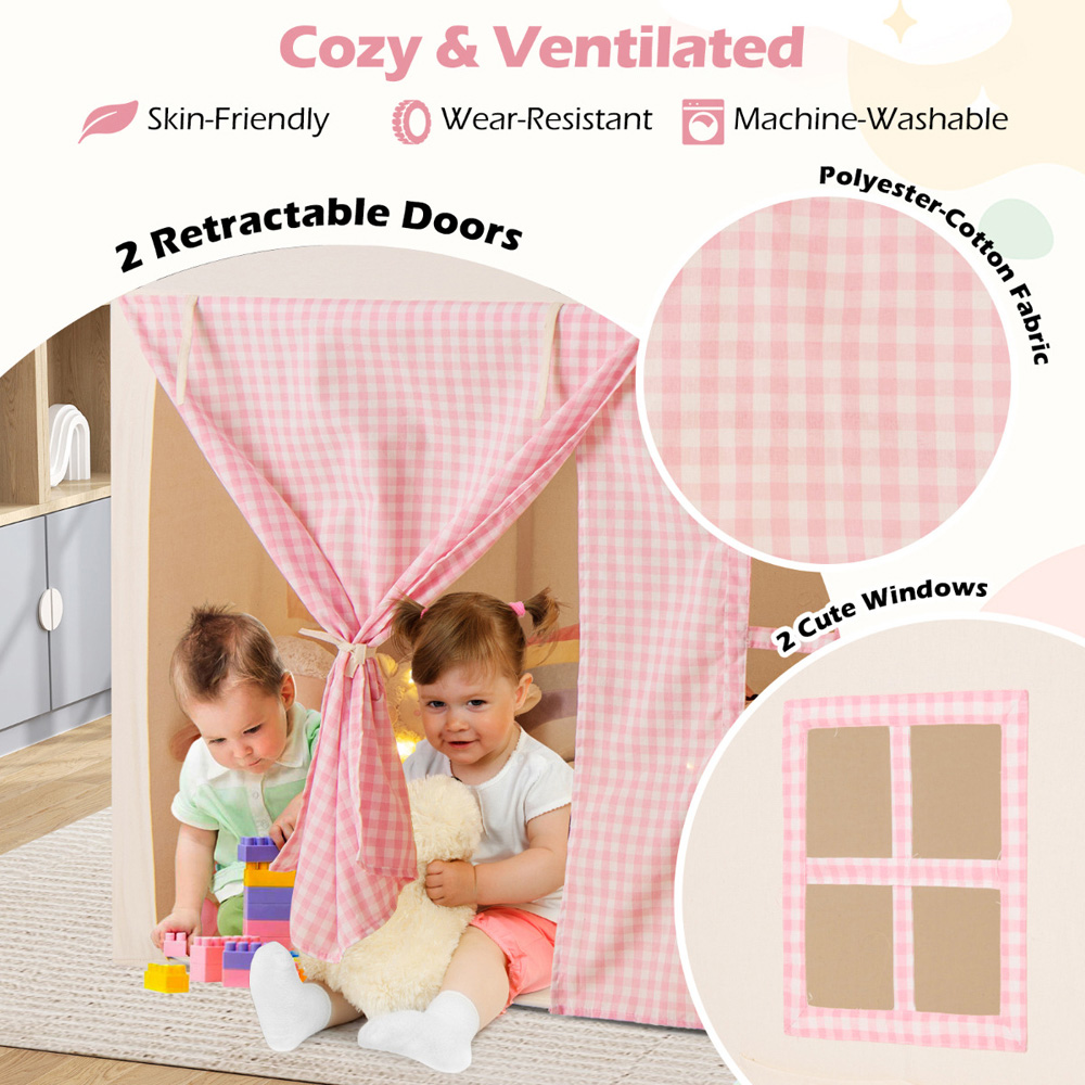 Costway Kids Pink Tent House Play Set with Padded Mat Image 4