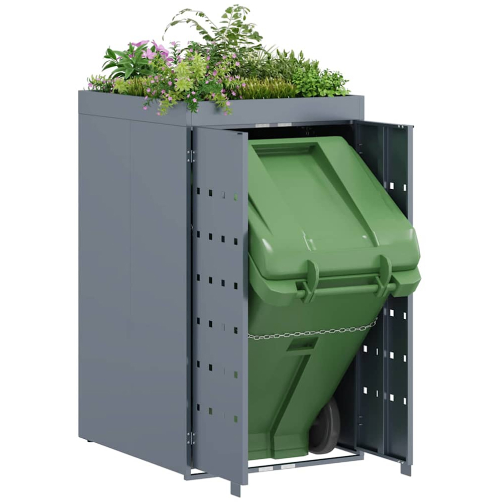 vidaXL Light Grey Wheelie Bin Storage Shed with Planter Roof Image 3