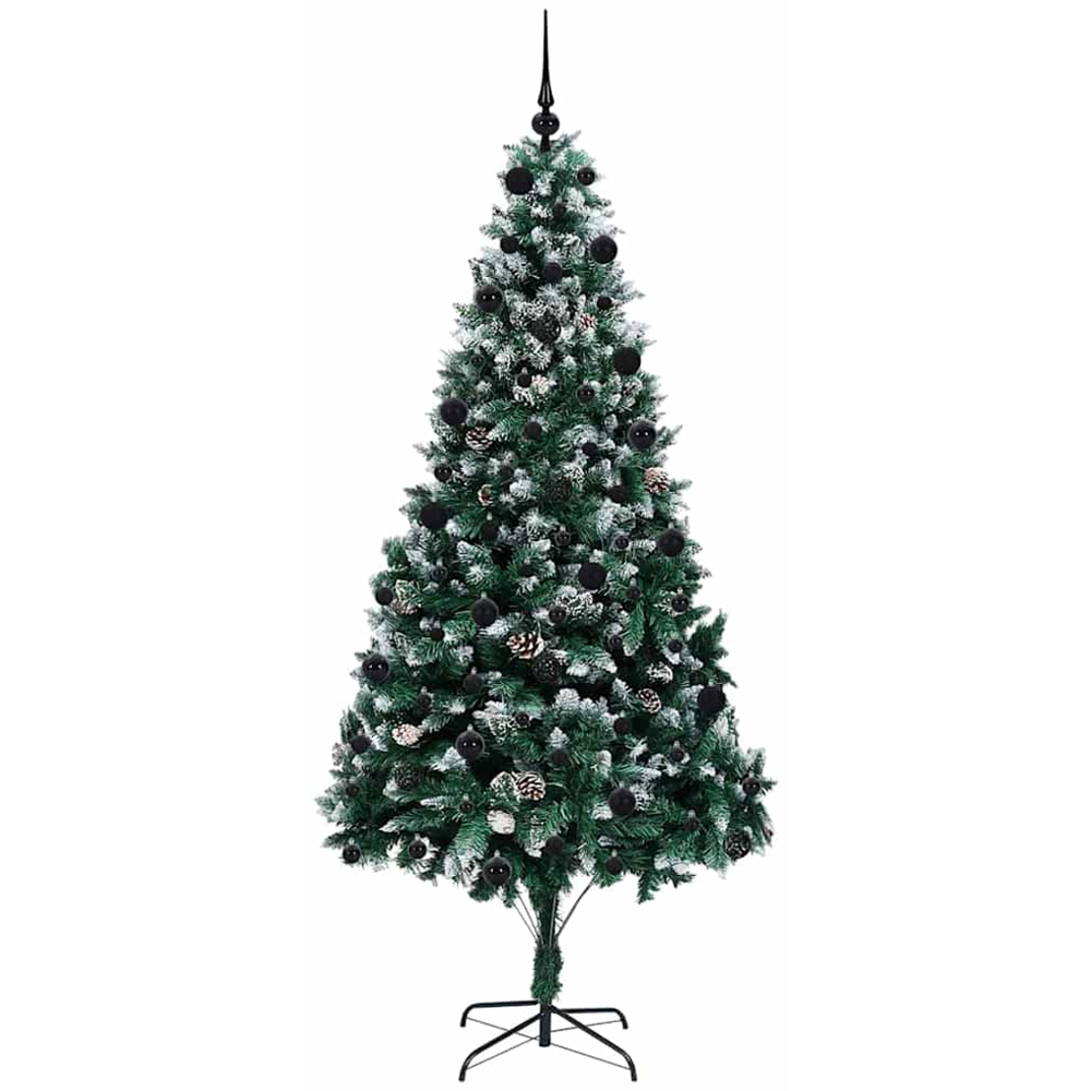 vidaXL Pre-Lit Black Baubles Green Artificial Christmas Tree 7ft Image 4