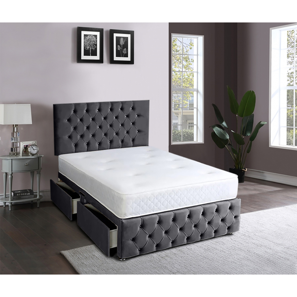 Eleganza Home Serenova King Size Steel Plush Velvet 2 Drawer Divan Bed with Headboard Image 2