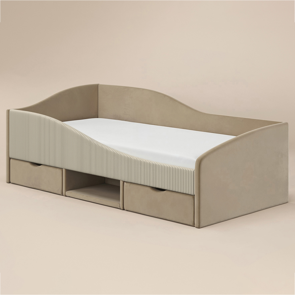 Flair Aubrey Beige Velvet and Cord Low Sleeper Bed with Storage Image 2