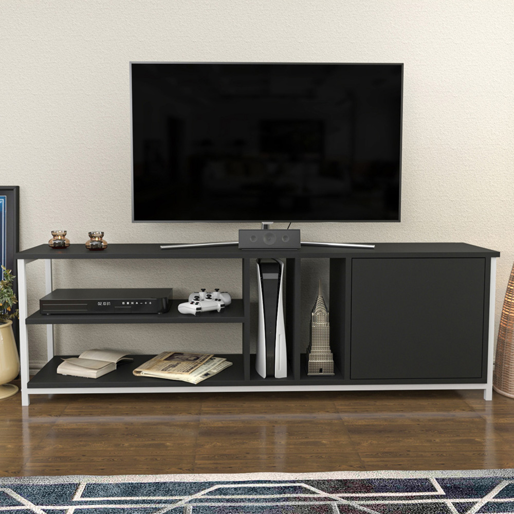 Decorotika Oneida Single Door 4 Shelf White and Anthracite TV Unit Image 1