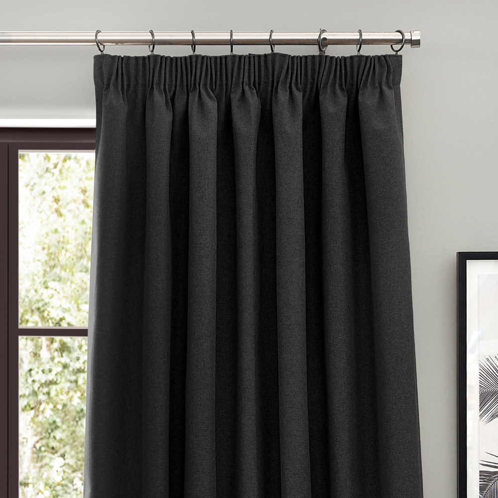furn. Dawn Black Blackout Pencil Pleat Curtains 168 x 229cm Image 2