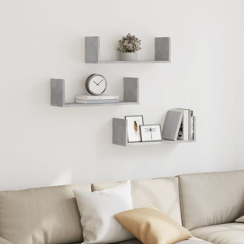 vidaXL 58cm Set of 3 Concrete Grey Floating Wall Shelf Image 3