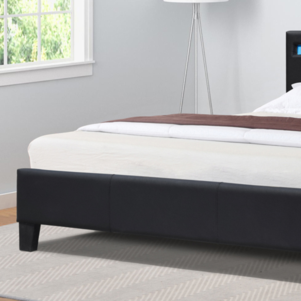 Comfy Living King Size Black Faux Leather Bed Frame with LED Strip Image 3