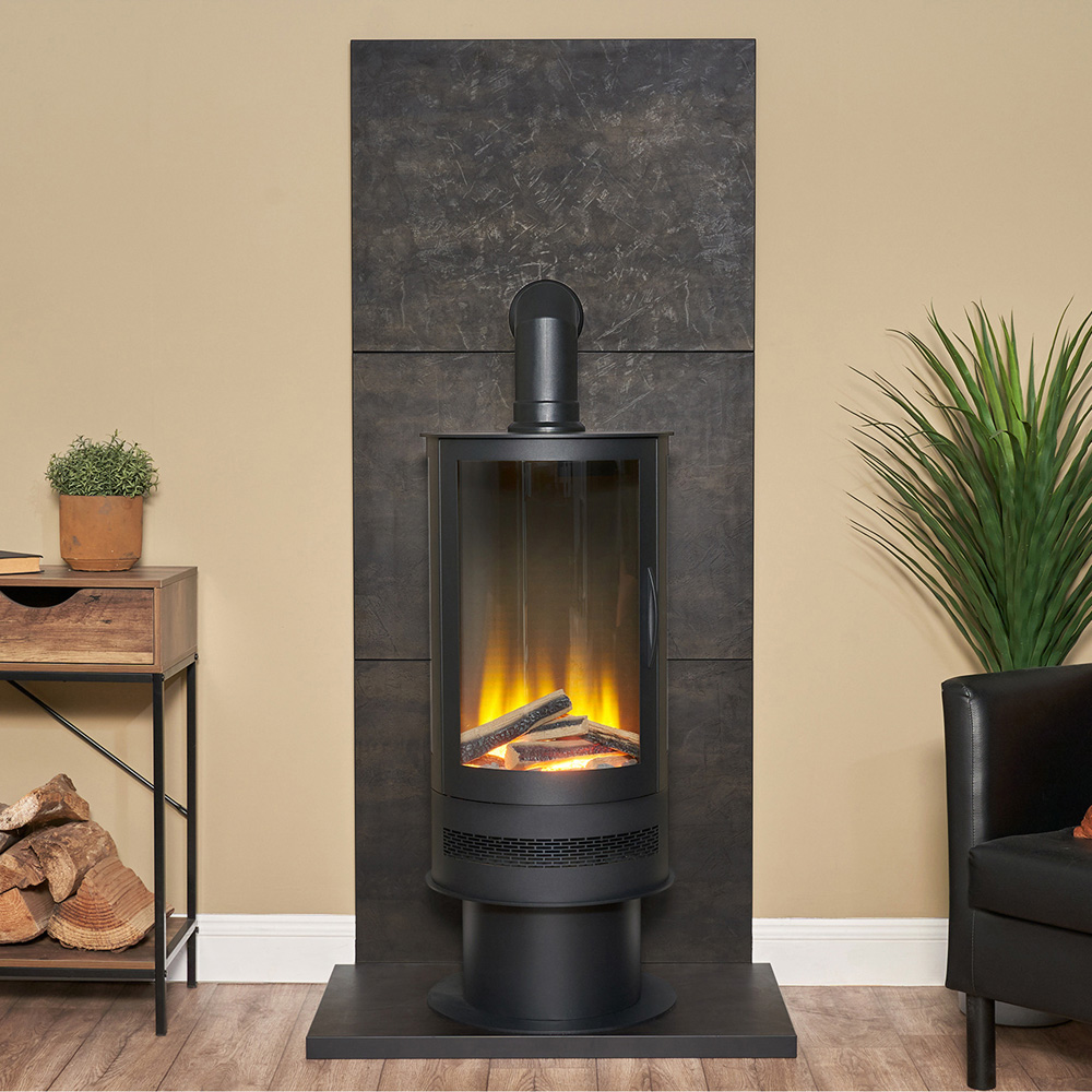 Acantha Orbit Charcoal Grey Cylinder Electric Stove with Angled Pipe Image 2