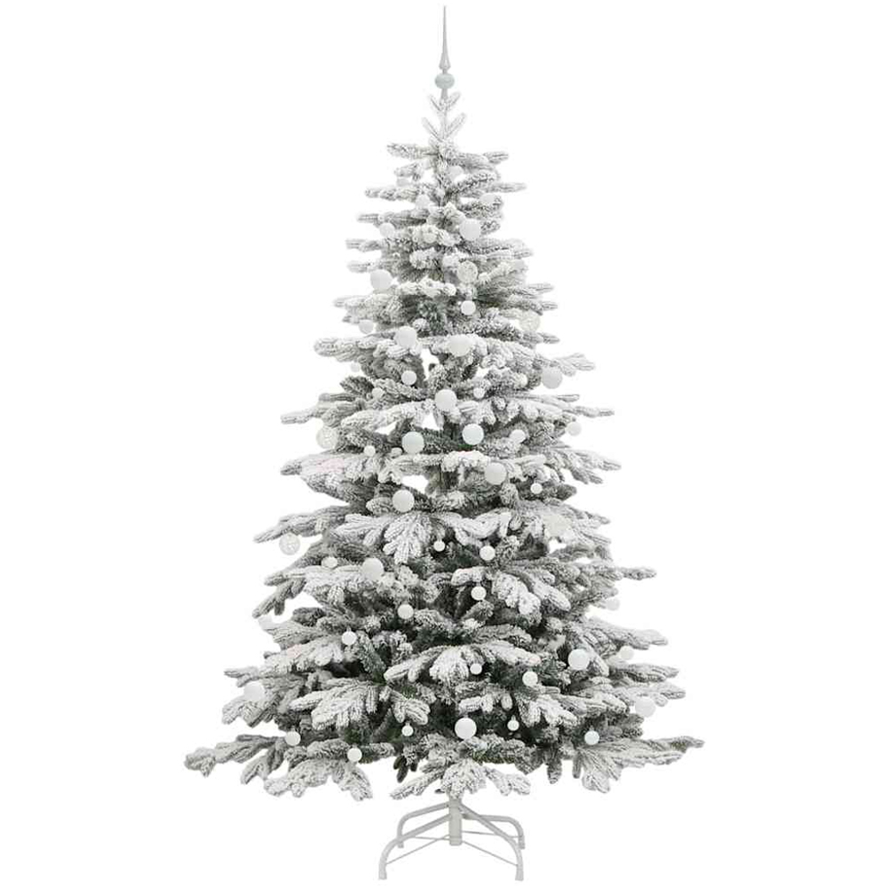 vidaXL Pre-Lit White Baubles White Artificial Snow Flocked Christmas Tree 7ft Image 4