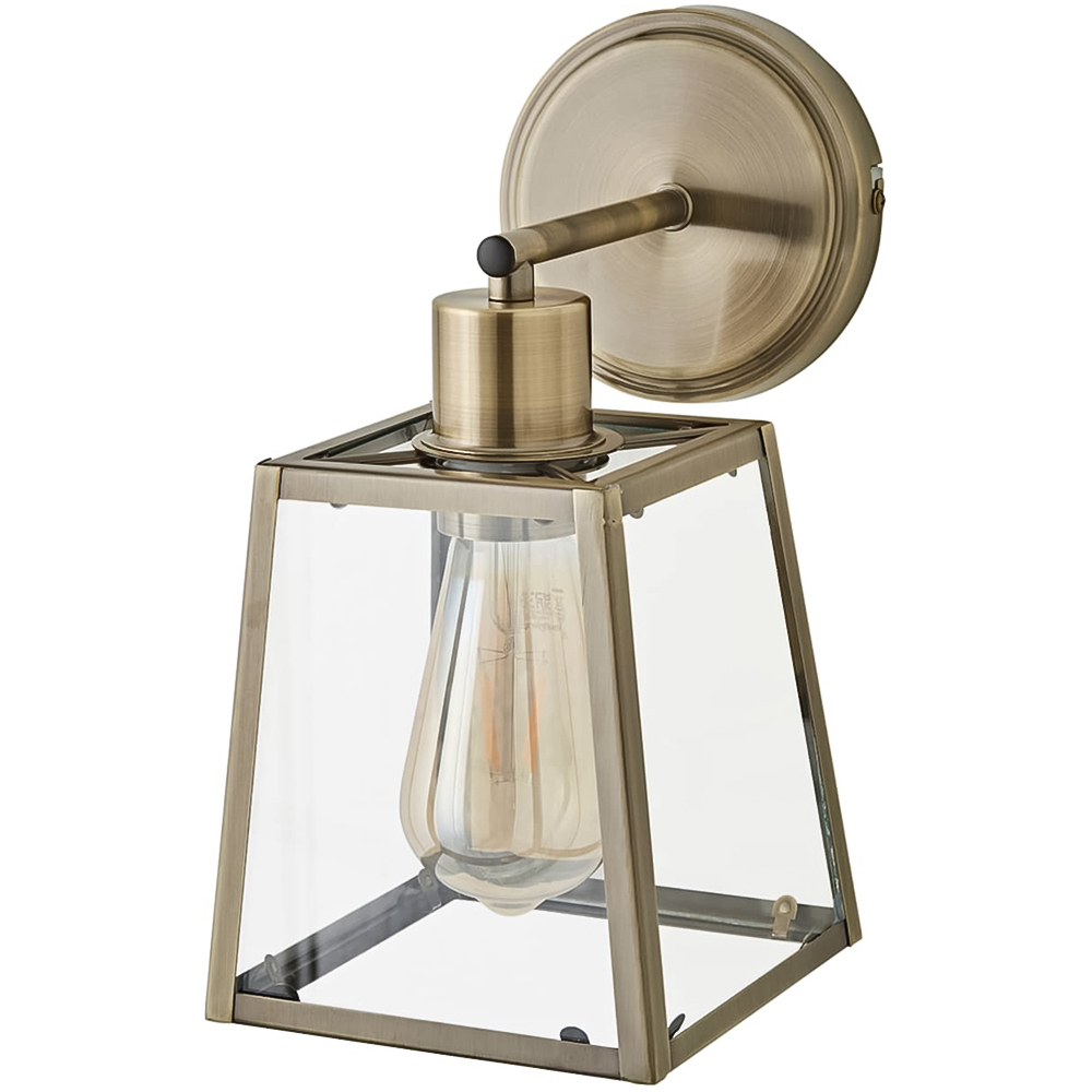 ValueLights Susie Lantern Shade Antique Brass Glass Wall Light with Bulb 2 Pack Image 3