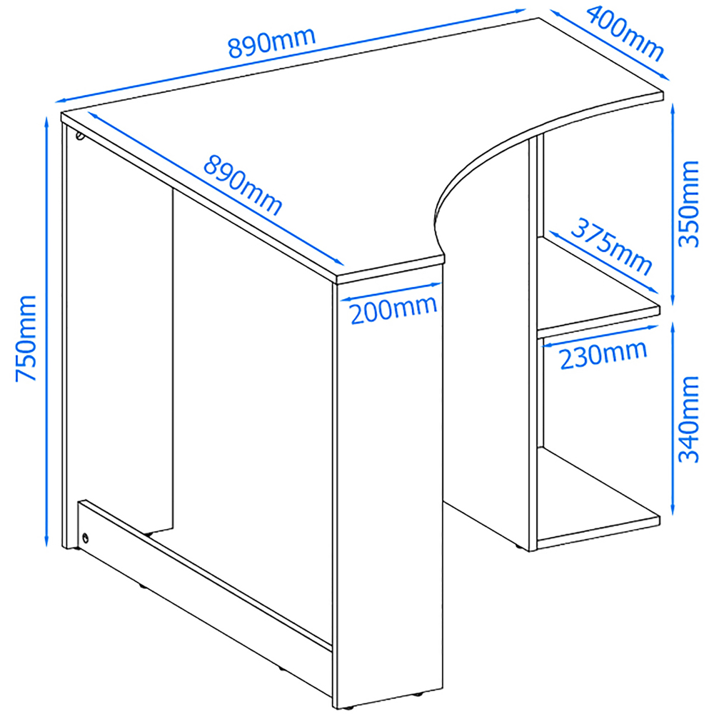 Alphason Chesil 2 Shelf Corner Office Desk White Image 6