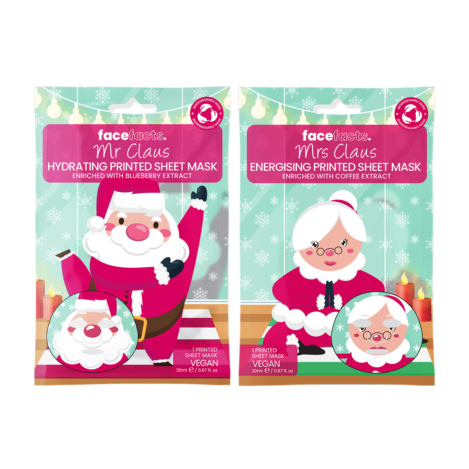 Face Facts Mr/Mrs Claus Printed Sheet Masks - Multicolour Image 3
