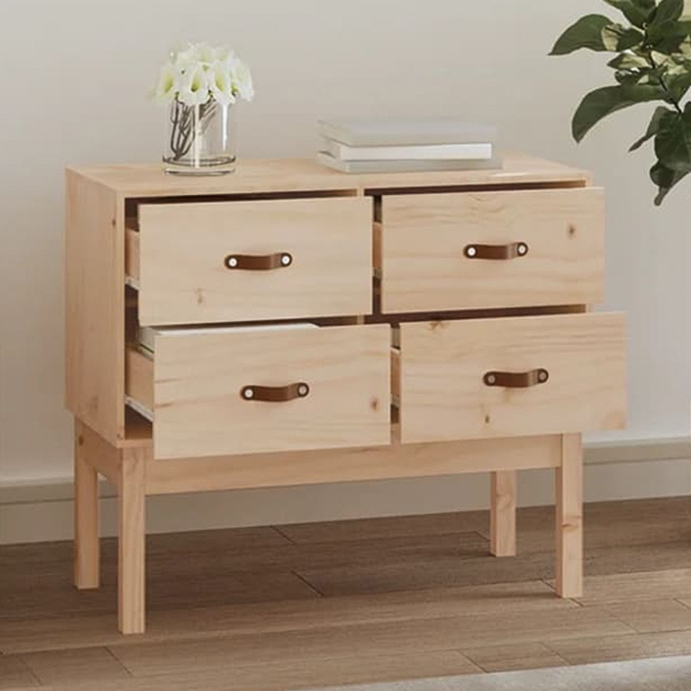 vidaXL 4 Drawer Brown Solid Pine Wood Console Cabinet Image 1