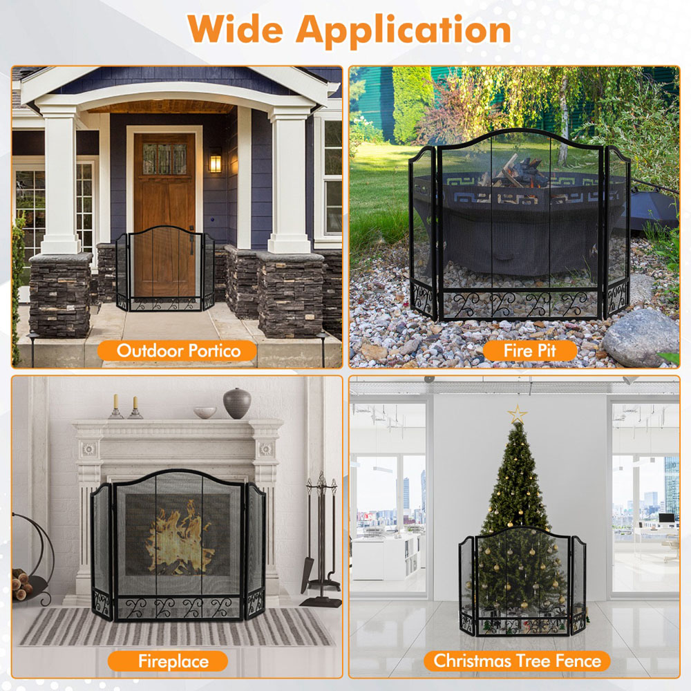 Costway 3 Panel Folding Metal Mesh Fireplace Screen B Image 4