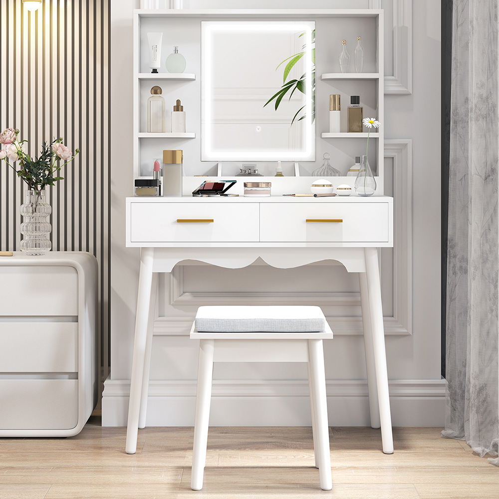 HOMCOM White LED Mirror Dressing Table with Cushioned Stool Image 1