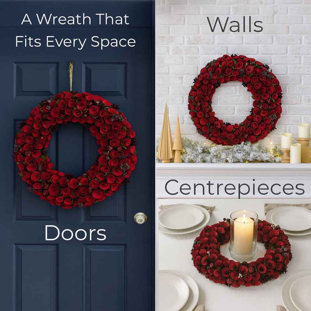 Neo Luxury XL Red Rose Christmas Door Wreath 50cm Image 7