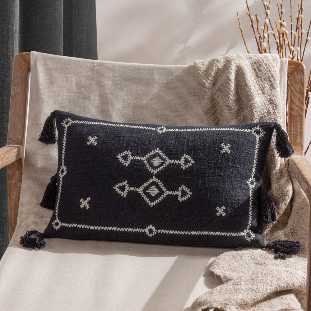 Yard Folis Black Embroidered Cushion Image 2