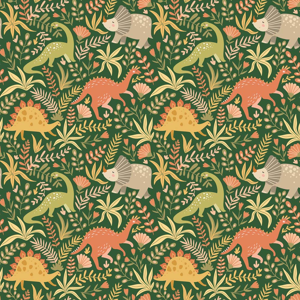 Hoopla Walls Peekaboo Jurassic Party Olive Jungle Wallpaper Image 1