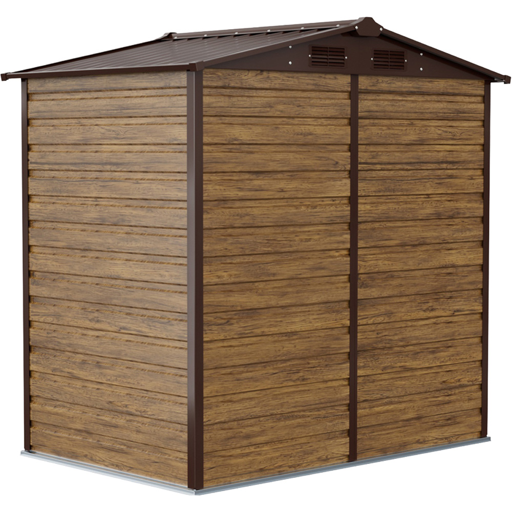 Living and Home 4 x 6ft Brown Wood Grain Metal Apex Garden Storage Shed Image 3