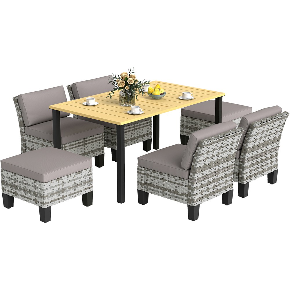 Outsunny 6 Seater Grey Rattan Garden Dining Set with Cushions and Umbrella Hole Image 2