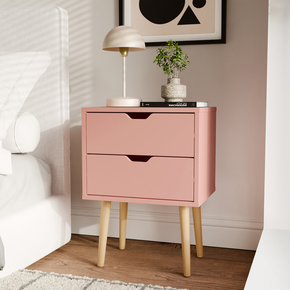 GFW Nyborg 2 Drawer Coral Pink Bedside Table Image 5