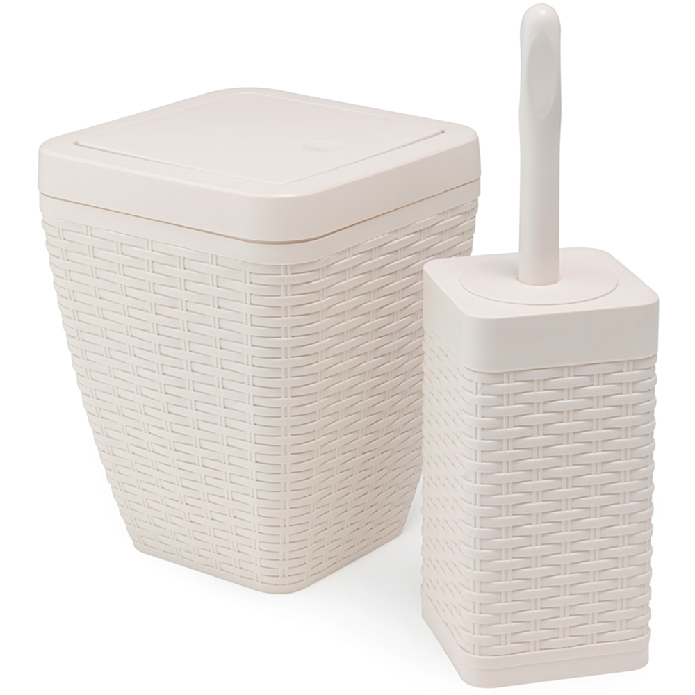 Addis Beige Faux Rattan Square Bathroom Set Image 1