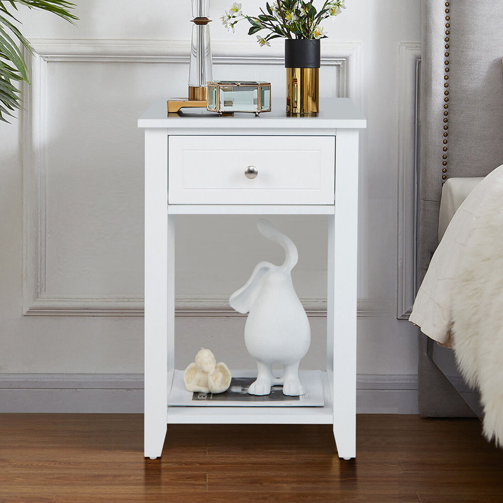 Costway Single Drawer Single Shelf White Modern X-Design Bedside Table Image 3