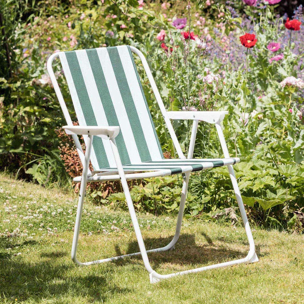 Harbour Housewares Green Stripe Folding Metal Beach Chair Image 3