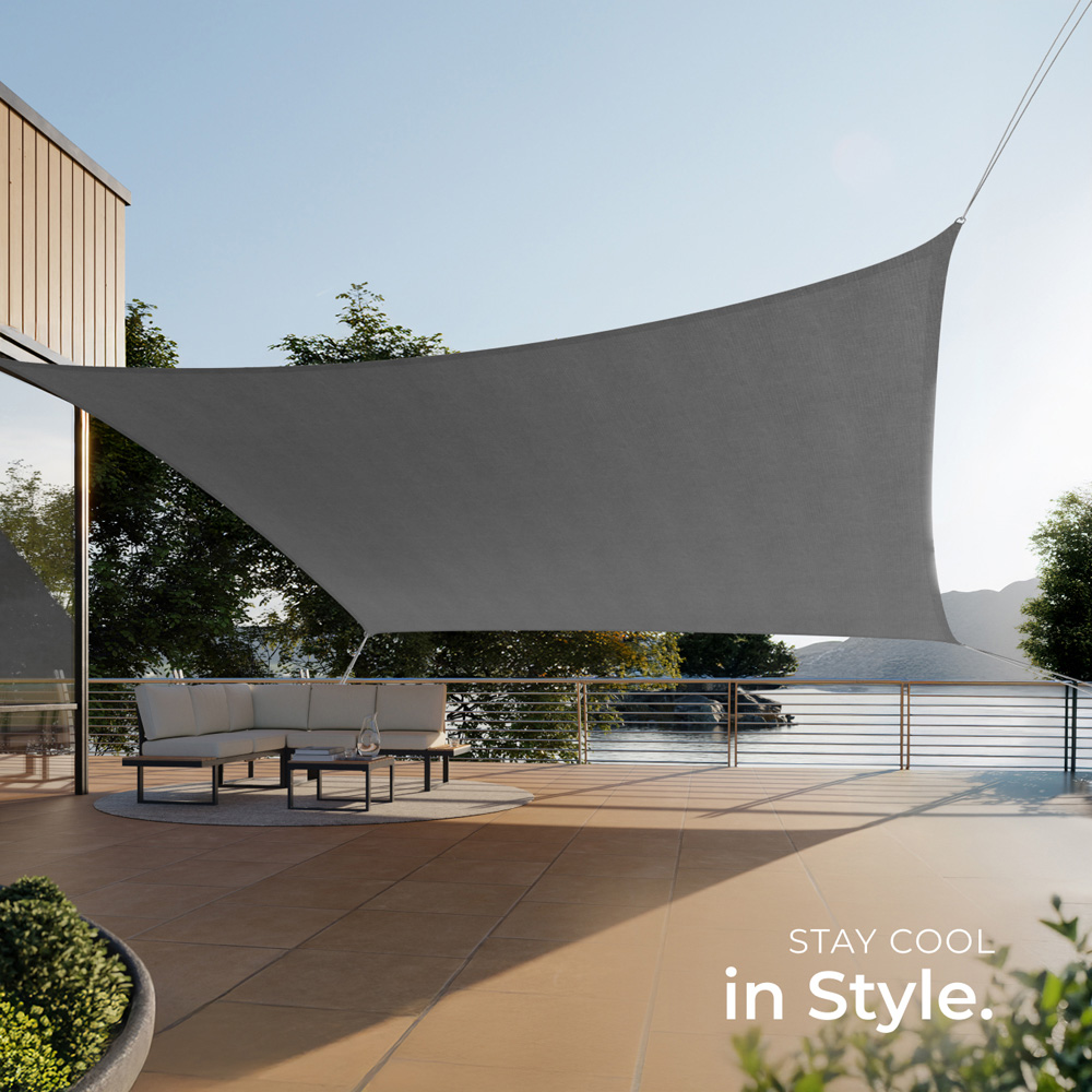 tectake Sonny Grey Water-Resistant Sun Shade Sail 500 x 700cm Image 7