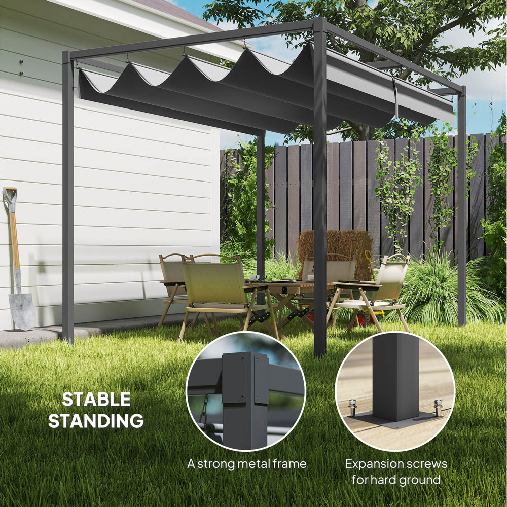 Outsunny 3 x 2m Grey Steel Frame Retractable Roof Pergola Image 6