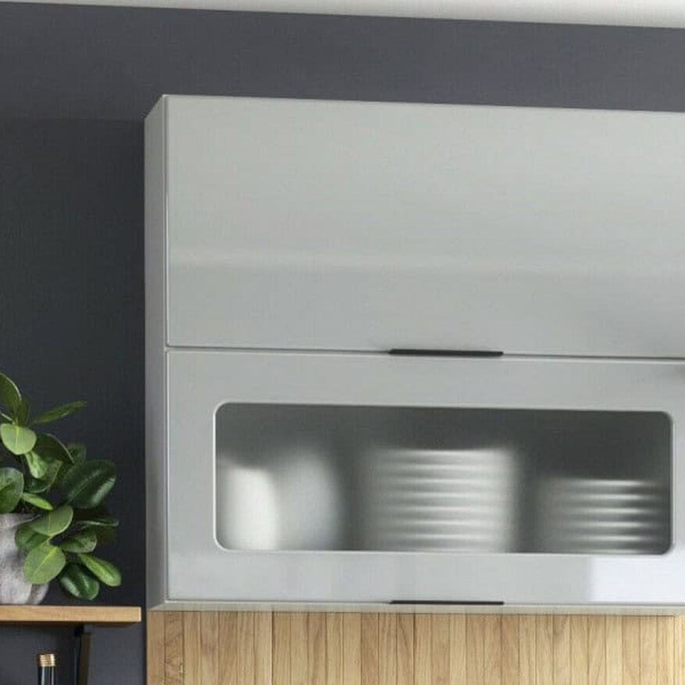 Impact Furniture Star 2 Lift Up Door Light Grey Gloss Glass Kitchen Wall Cabinet Display Unit 800mm Image 3