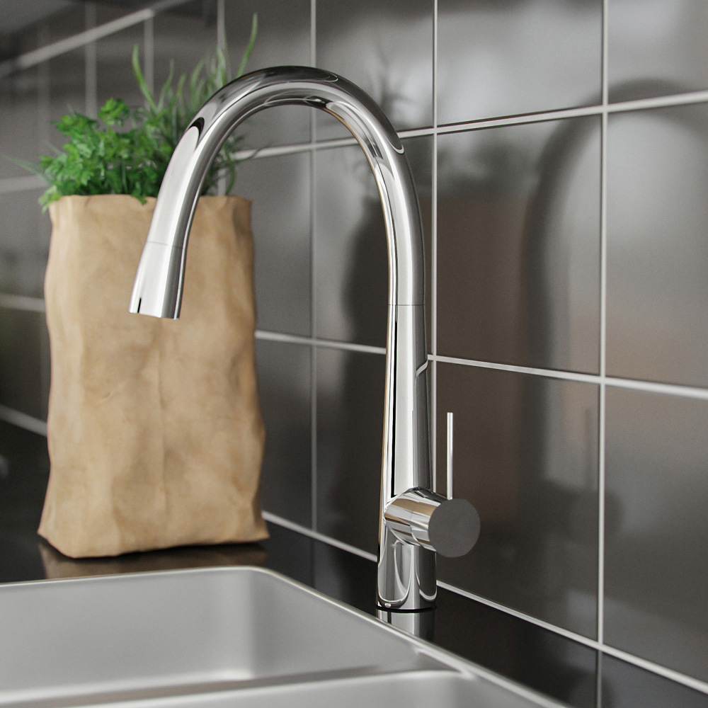 Nes Home Corry Chrome Single Lever Modern Swivel Spout Mono Kitchen Mixer Tap Image 2