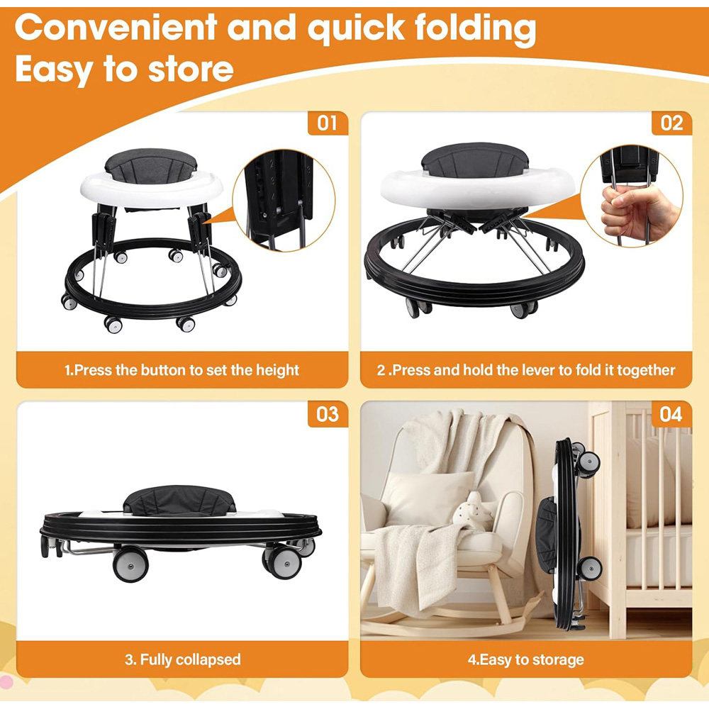 Alivio Black and White Height Adjustable Foldable Baby Walker Image 8