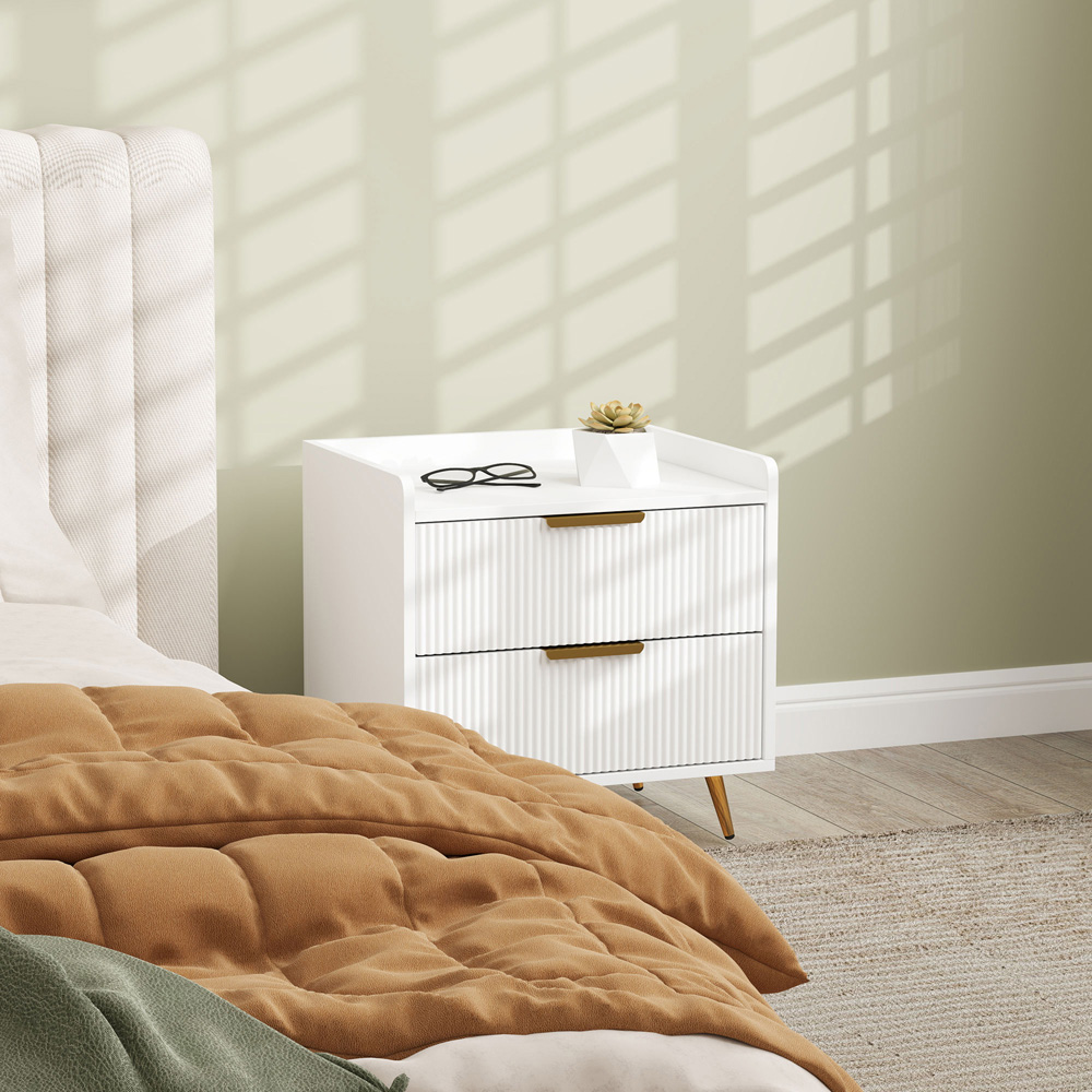 Portland 2 Drawer White and Gold Bedside Table Image 4