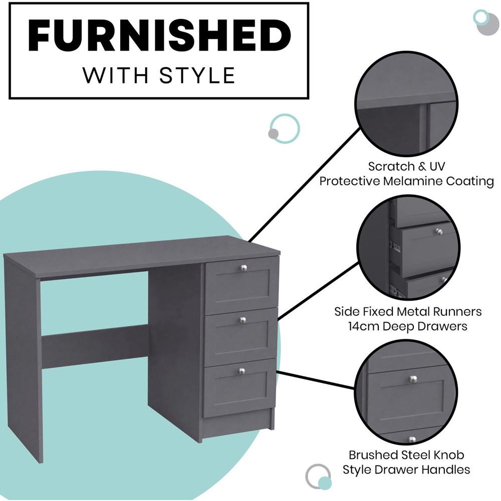 FWStyle Artus 3 Drawer Grey Vanity Dressing Table Image 8