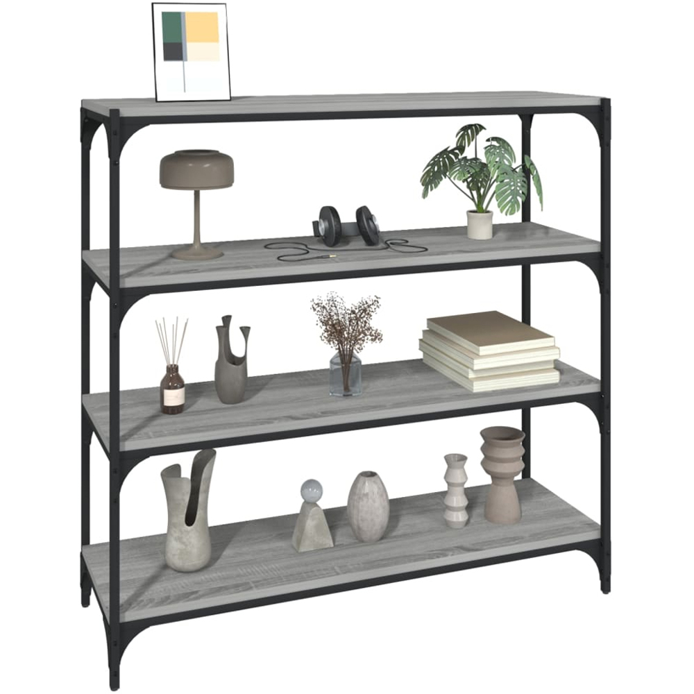 vidaXL 4 Shelf Grey Sonoma Wood and Steel Bookcase Image 4
