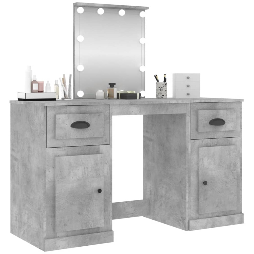 vidaXL 2 Door 2 Drawer Concrete Grey Dressing Table with LED Mirror Image 4
