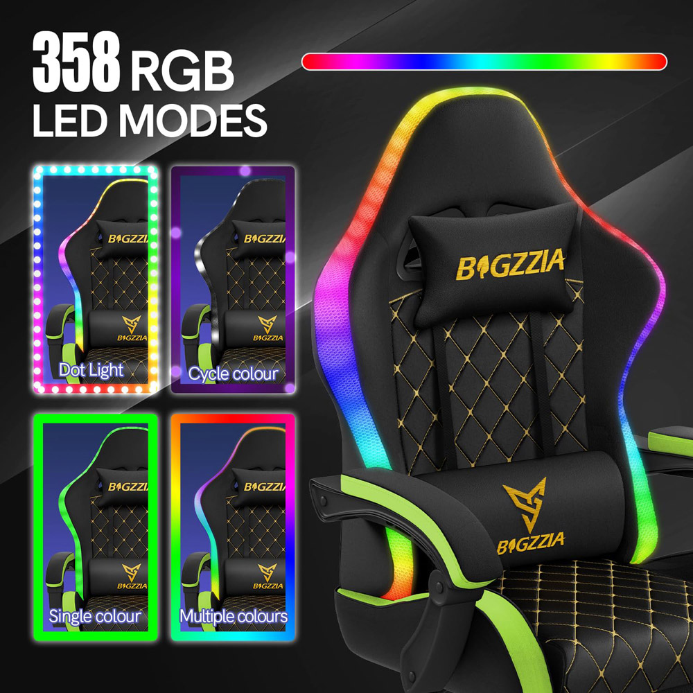 Rattrix Green Reclining RGB Gaming Chair with LED Lights and Footrest Image 6