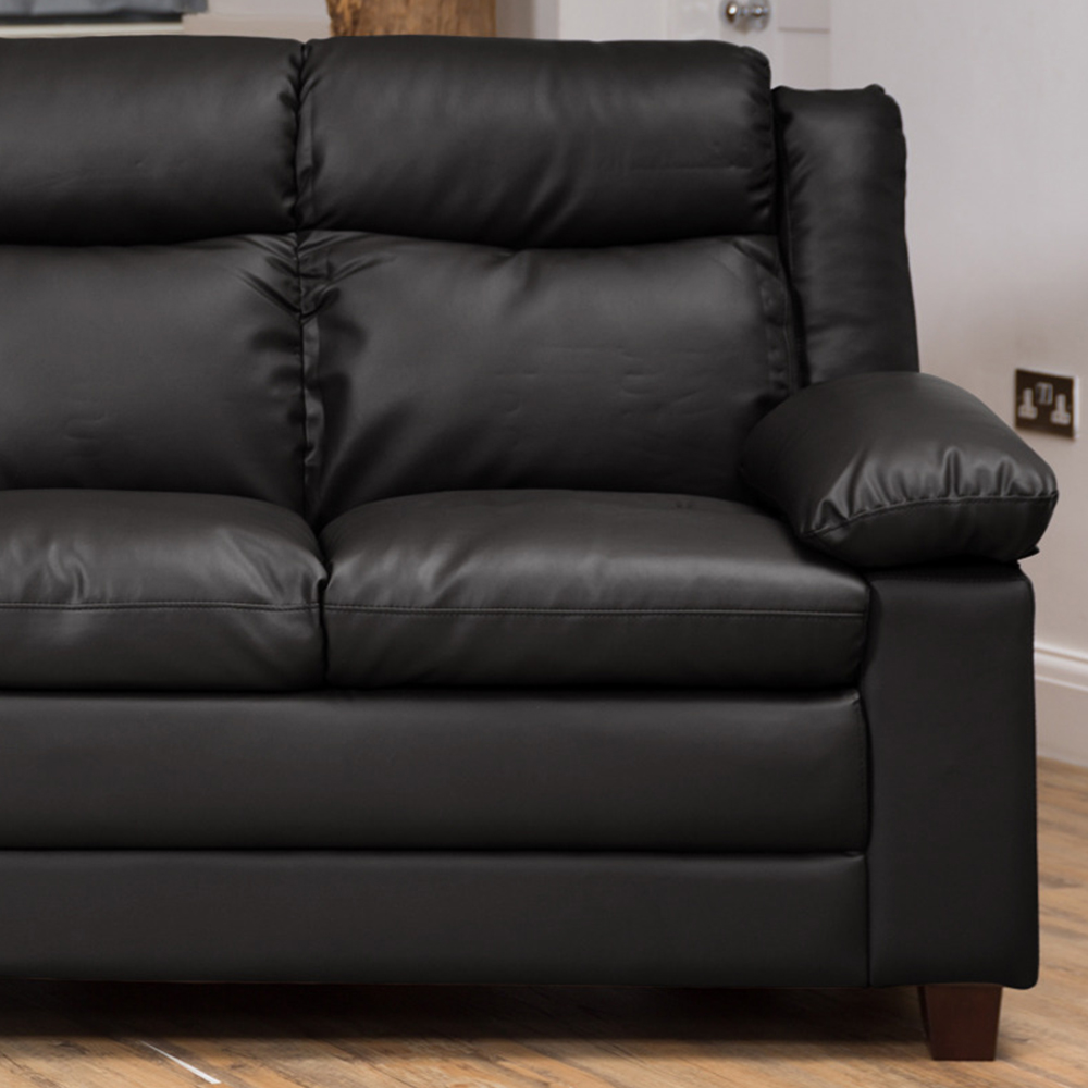Standish 3 Seater Black Bonded Leather Sofa Image 3