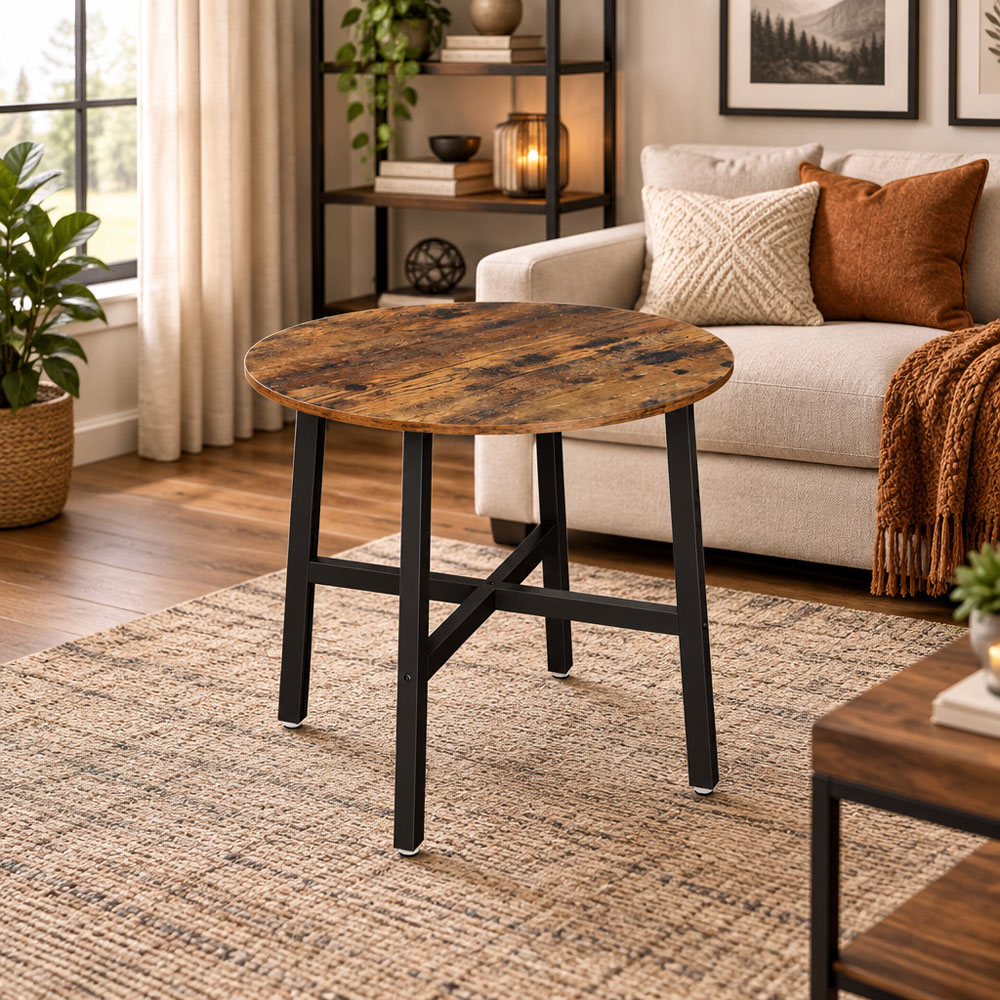 Modcraft 2 Seater Industrial-Style Round Dining Table Rustic Brown and Black Image 4