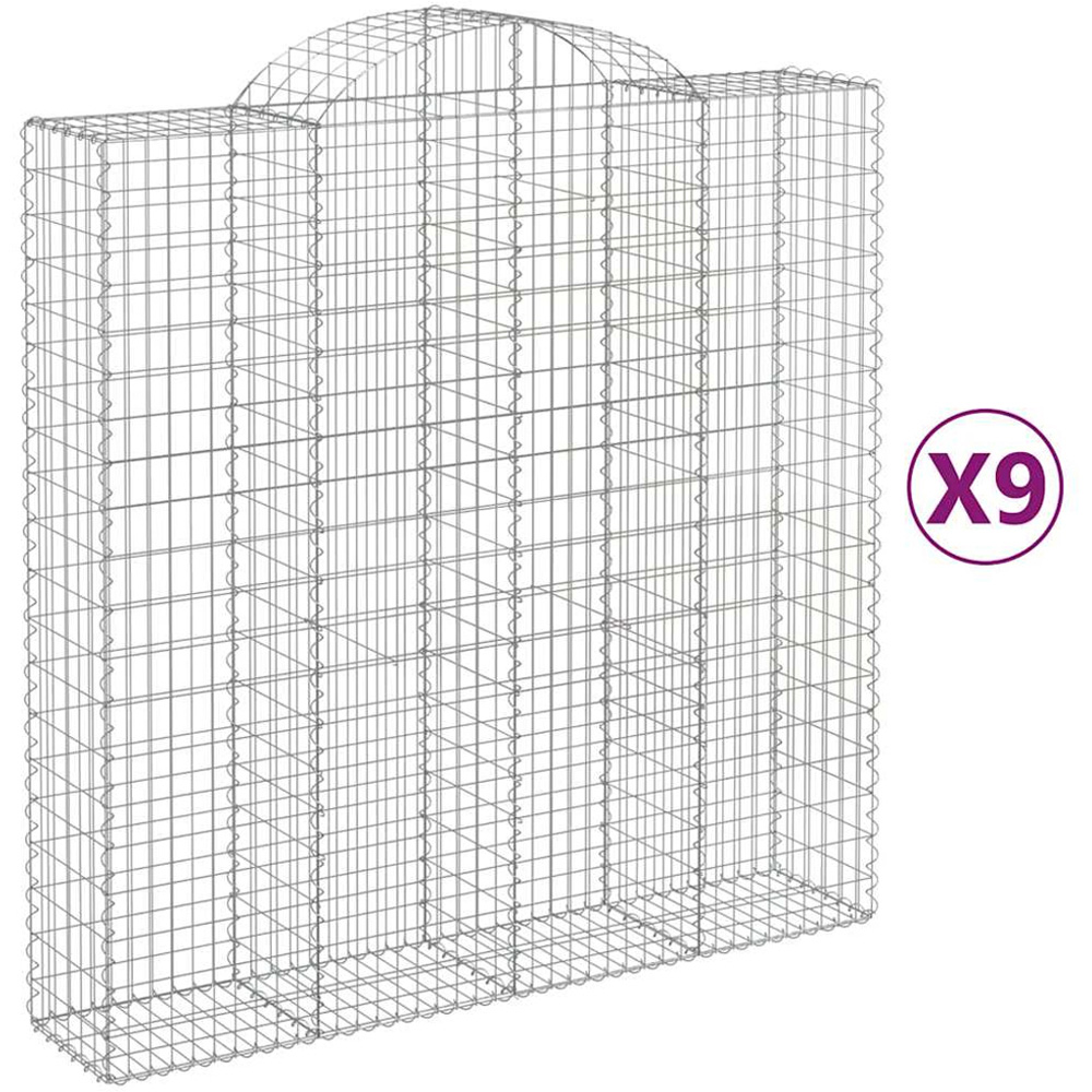 vidaXL Silver Galvanised Iron Arched Gabion Basket 200 x 50 x 200/220cm 9 Pack Image 2